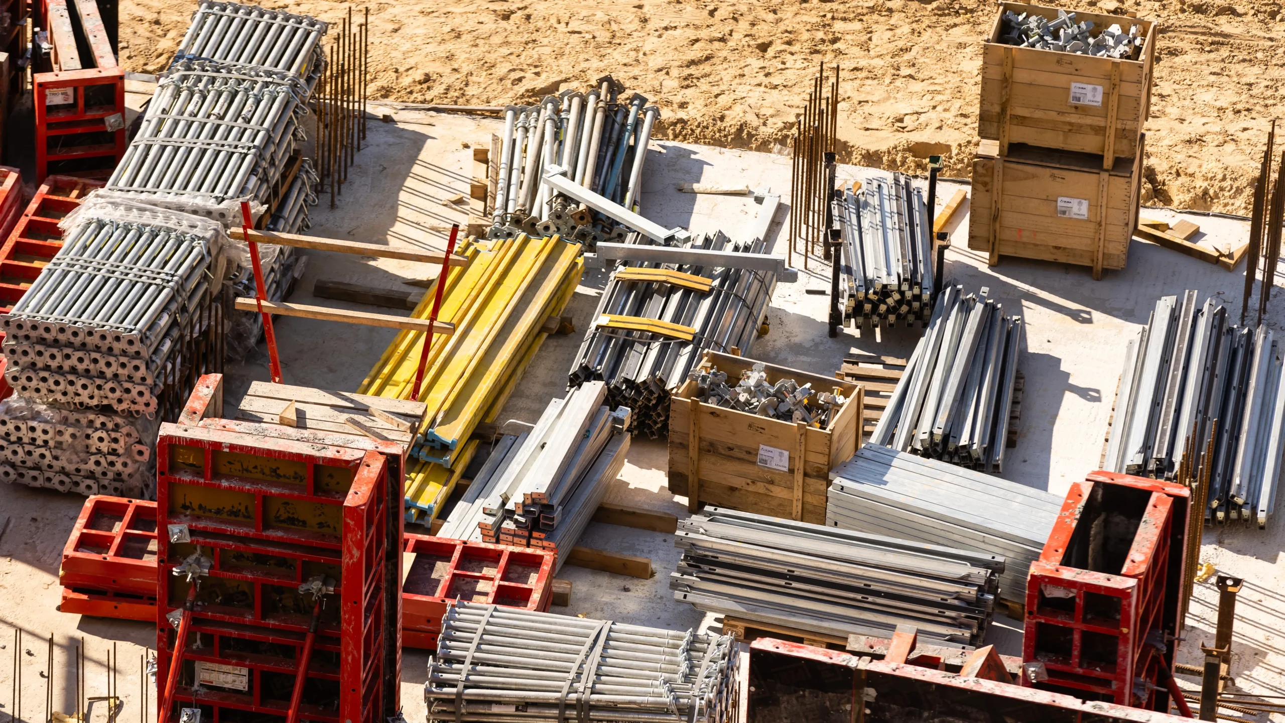 construction site with materials like steel aluminum and wood
