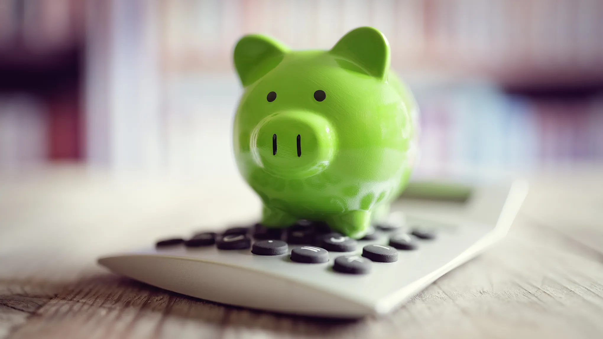 piggy bank on top of calculator