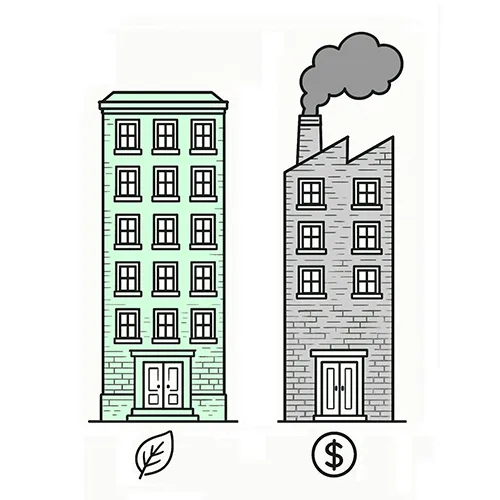 two buildings, one is optimized, the other is wasteful