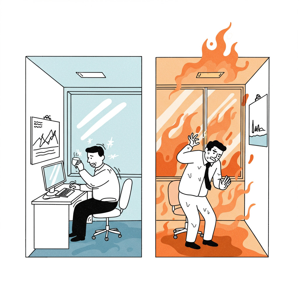 Two office rooms, one is really cold and one is really hot