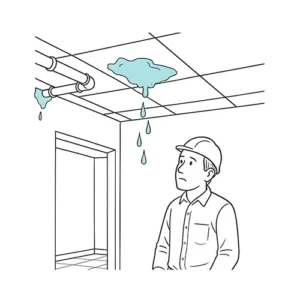 facility manager looking at leak on ceiling
