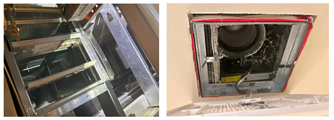 Fire and smoke dampers with improper installation debris buildup