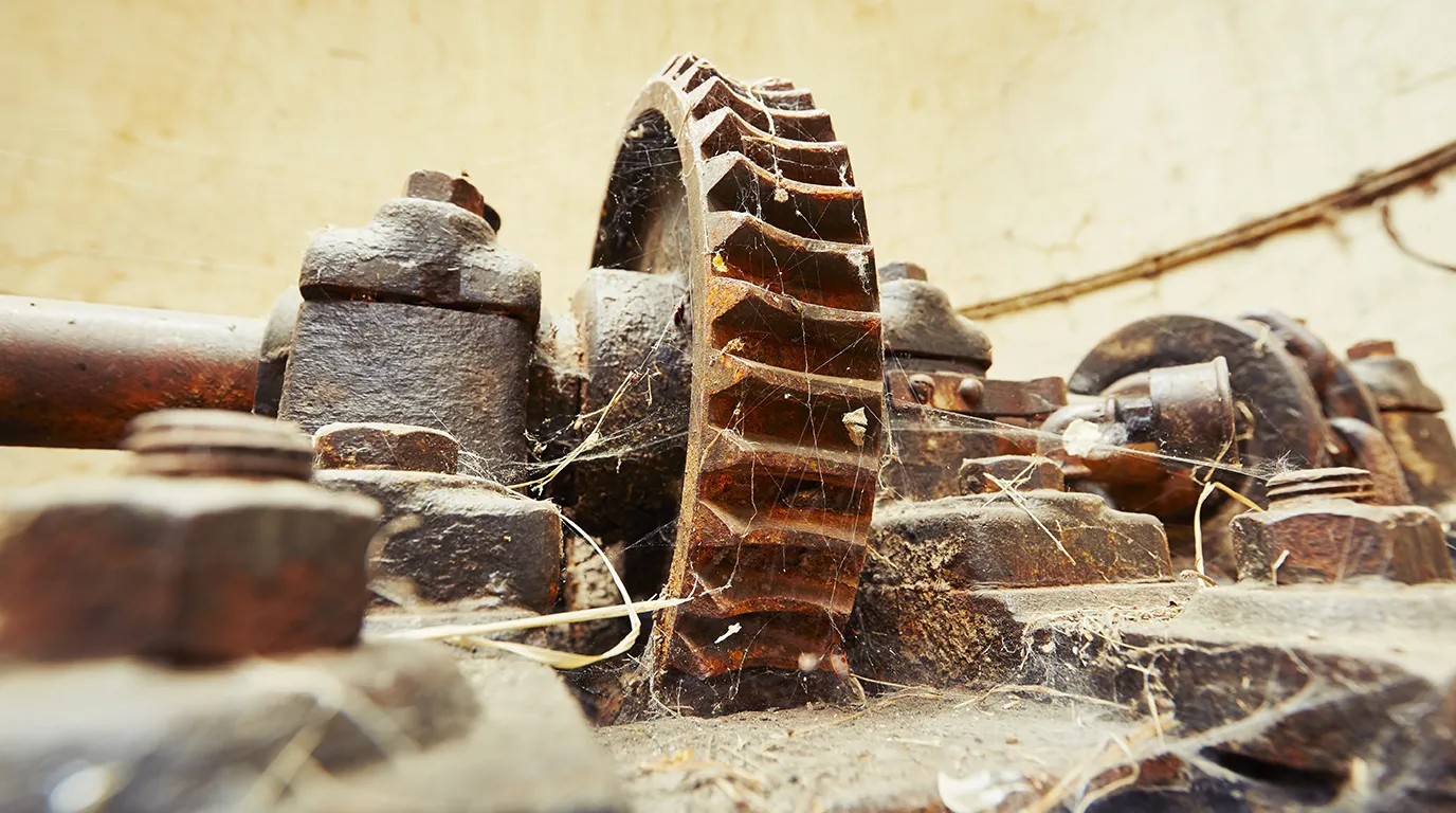 old rusty gears in a old, abandoned factory