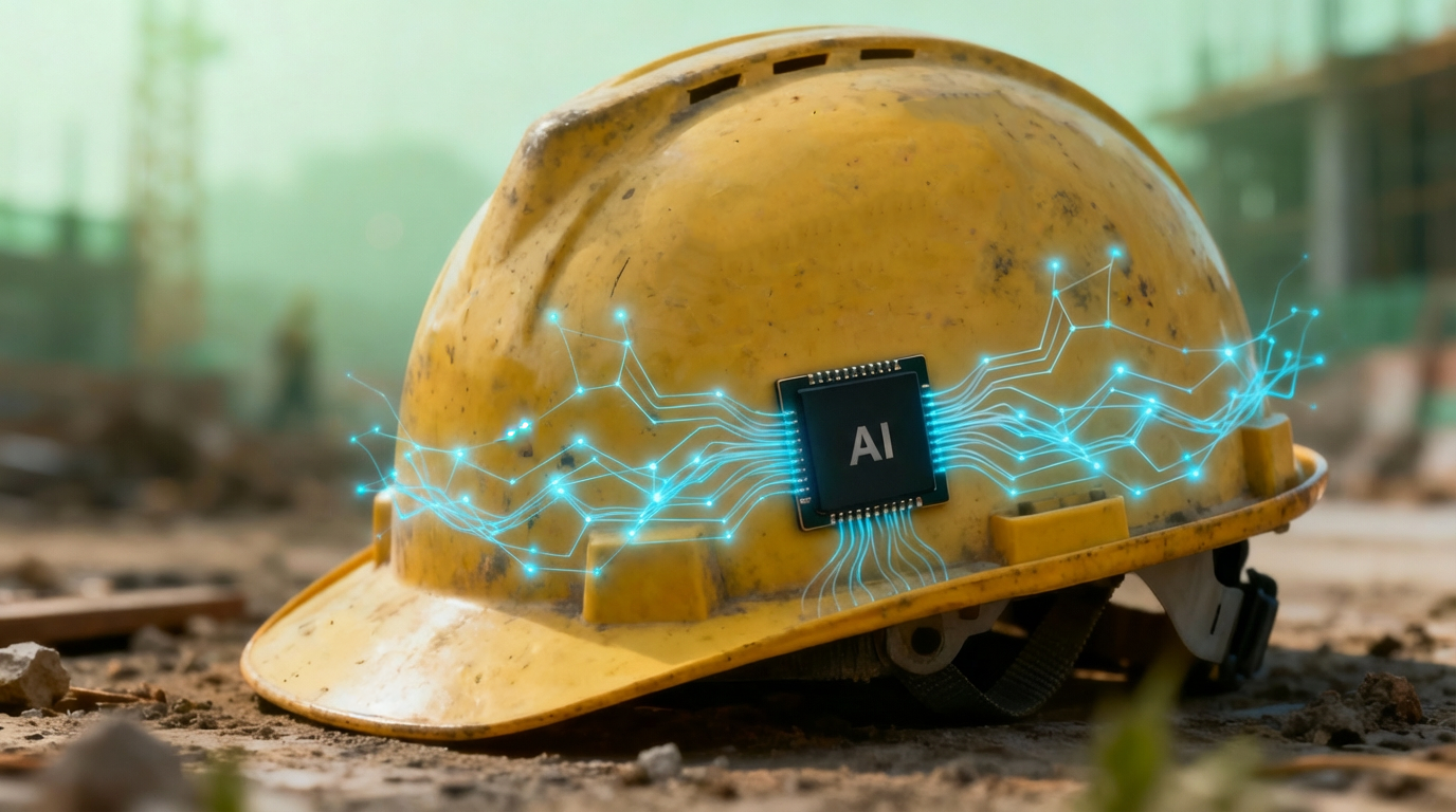 yellow hard hat with an AI chip